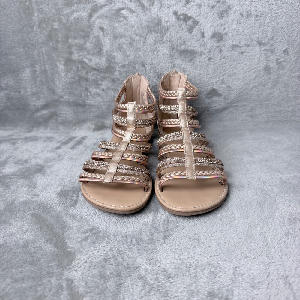 Kelly & Katie Gia Gladiator Sandals Girls Size 3 Rose Gold Sparkly Rhinestone
